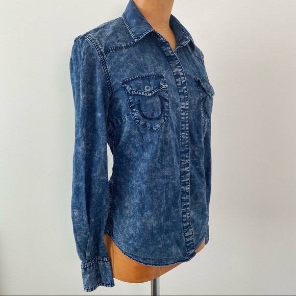 True Religion denim button front long sleeve shirt - Picture 7 of 11